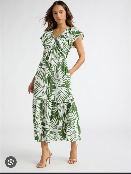 sofia by sofia vergara Dresses & Skirts - Sofia Jeans Women's Green/White Tropical Print Maxi Dress Pockets Sz L Milkmaid